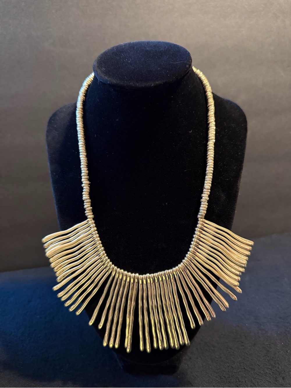 Gold Tone Fringe Statement Necklace